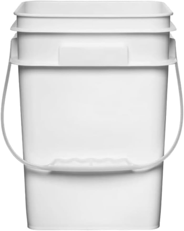 House Naturals 4 Gallon Square Food Grade Bucket Pail with Plastic Handles and Lid (Pack of 3) Made