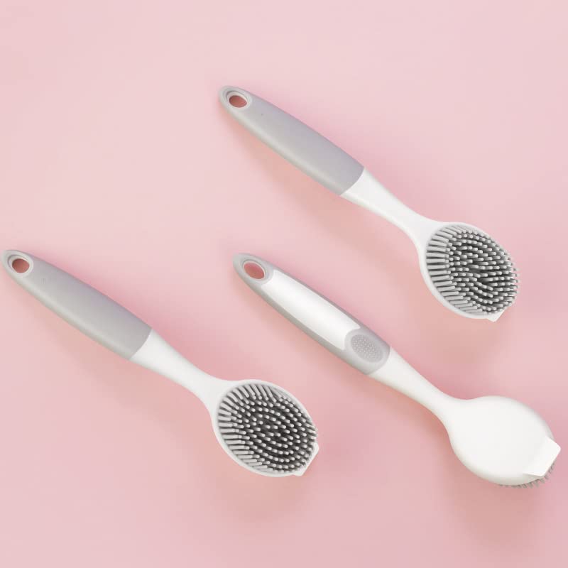 Dish Scrubber, Silicone Soft Bristles Scrub Brush with Scraper Tip, Comfortable Grip Brushes for