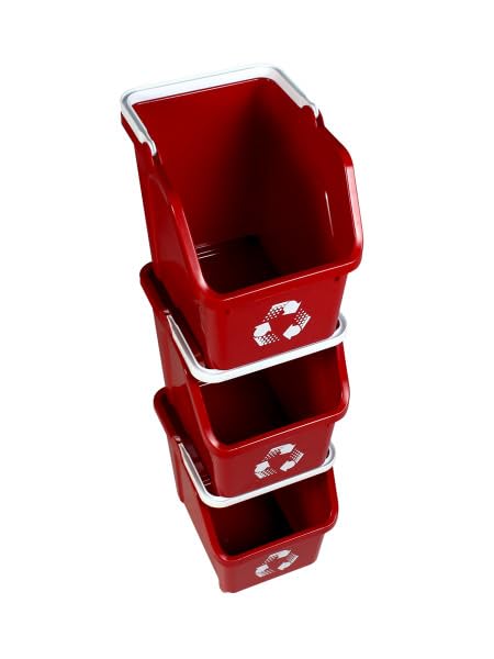 6 Gallon Stackable Recycling Bins for Homes, Garages, Offices Made of 100% Recycled Plastic - (Red