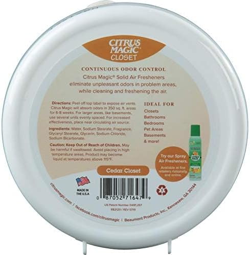 Citrus Magic For Closets Odor Absorbing Solid Air Freshener, Cedar Closet, 8-Ounce, Pack of 1