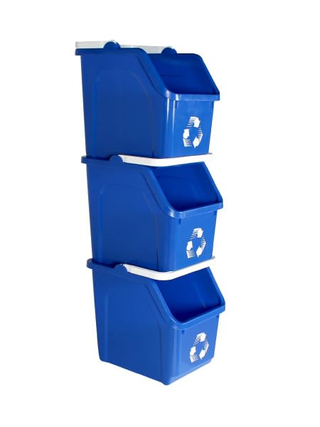 6 Gallon Stackable Recycling Bins for Homes, Garages, Offices Made of 100% Recycled Plastic