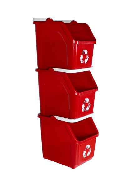 6 Gallon Stackable Recycling Bins for Homes, Garages, Offices Made of 100% Recycled Plastic - (Red