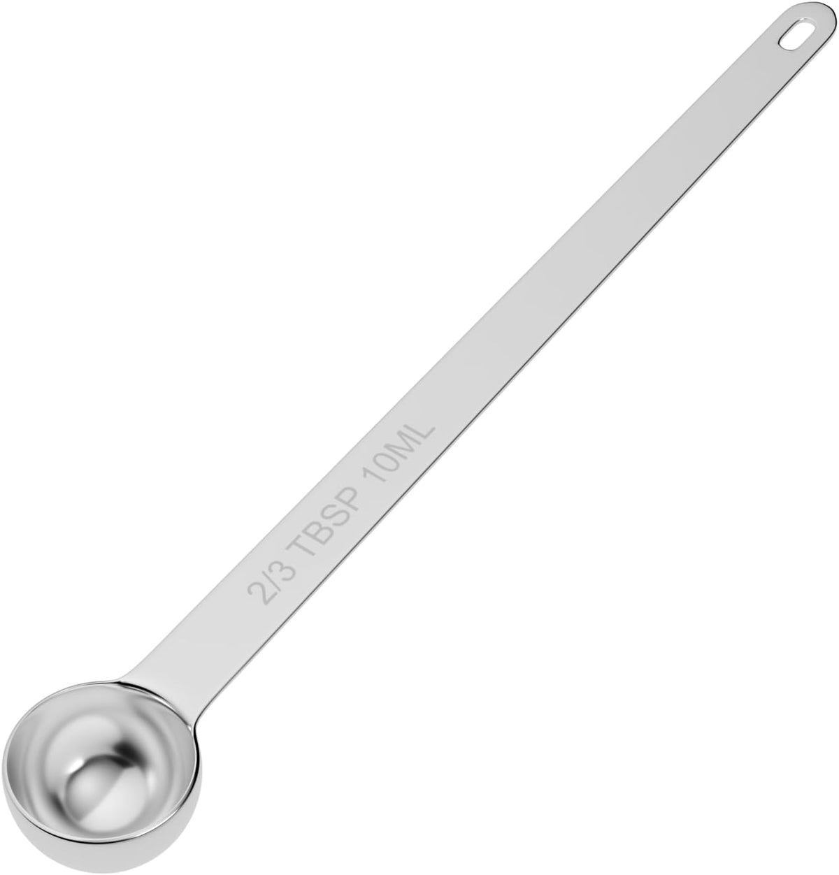 1PCS 2/3Tbsp(2tsp, 10ml) Extra Long Handle Measuring Spoon, Single Stainless Steel Individual