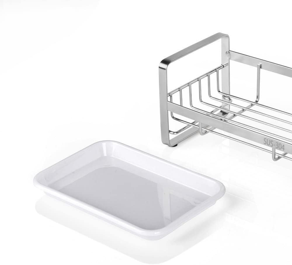 HULISEN Kitchen Sink Sponge Holder, 304 Stainless Steel Kitchen Soap Dispenser Caddy Organizer