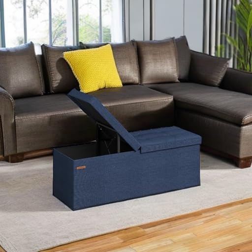 SONGMICS Mazie Collection - 43 Inches Storage Ottoman, Foldable Storage Bench with Flipping Lid