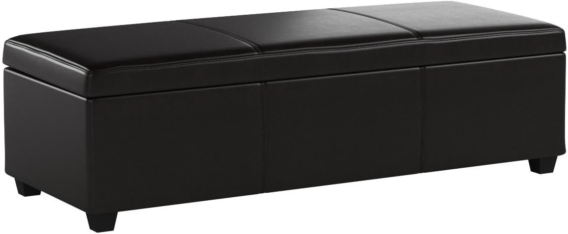 BELLEZE Storage Faux Leather Ottoman, 47 Inch Bench Bedroom Bench with Safety Close Hinge, Extra