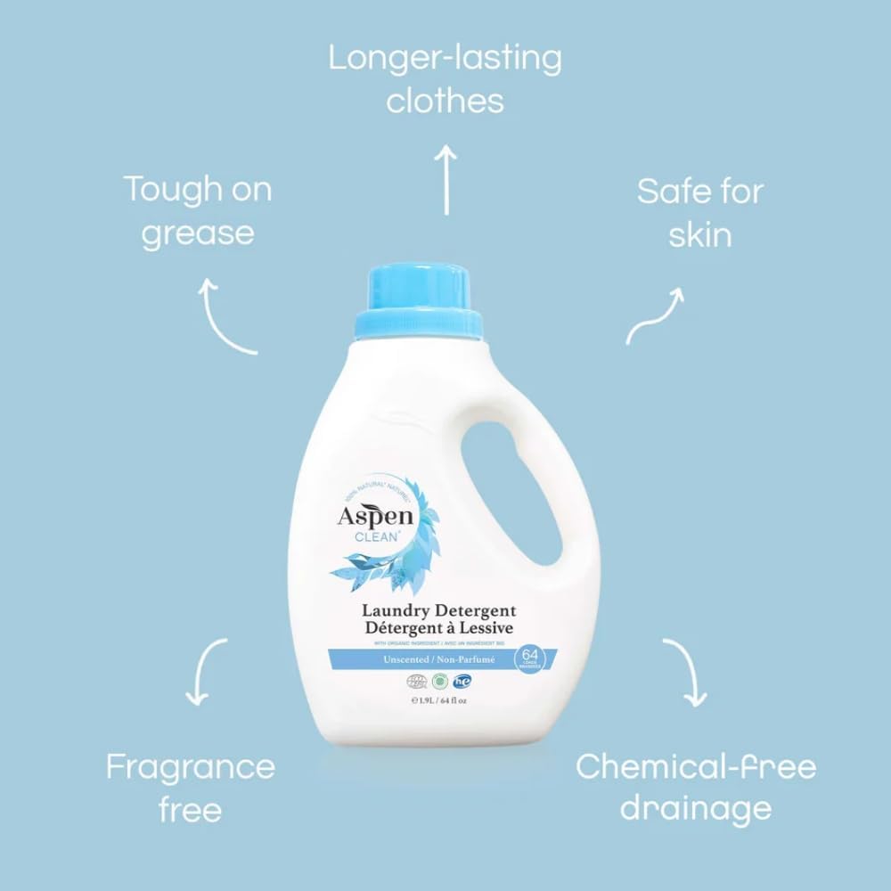 AspenClean Natural Laundry Detergent Unscented - 100% Natural, Organic,Cruelty-Free, Biodegradable