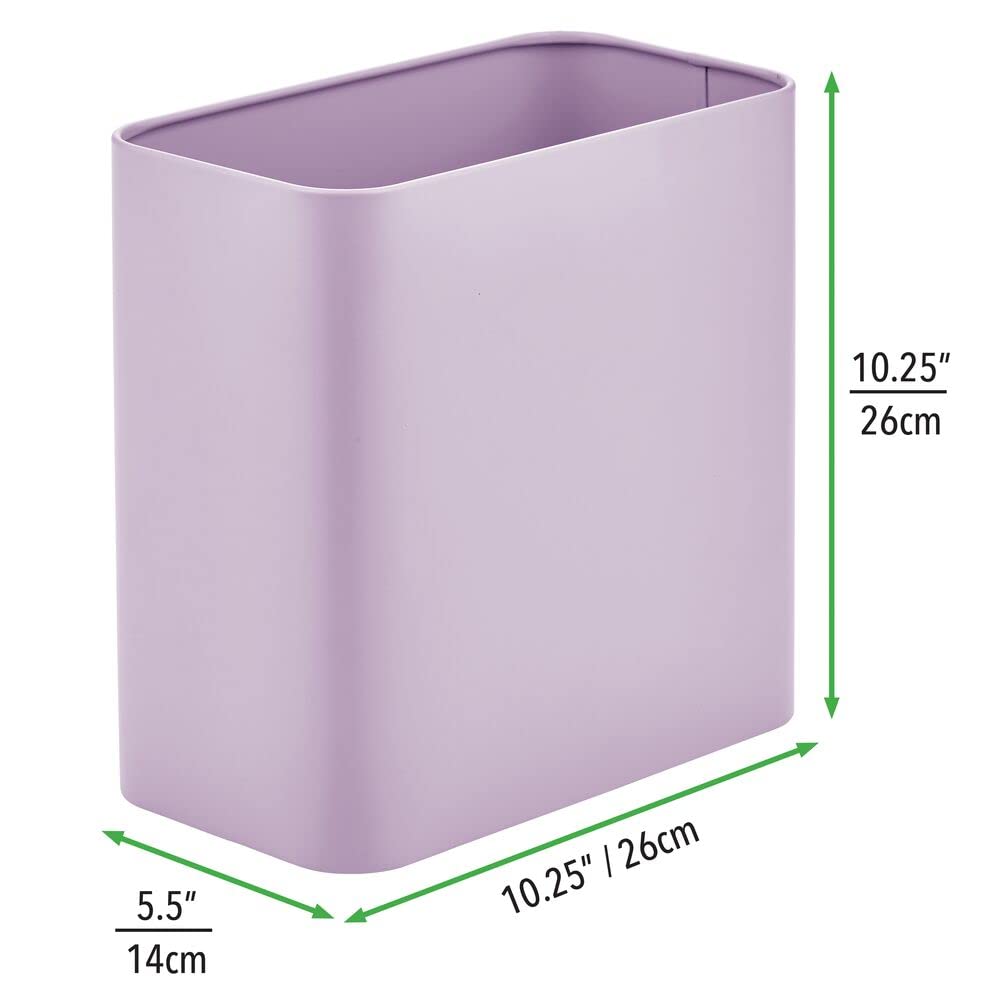 mDesign Metal Wastepaper Bin — Compact Rectangular Bathroom Bin — Rubbish Basket for Home and
