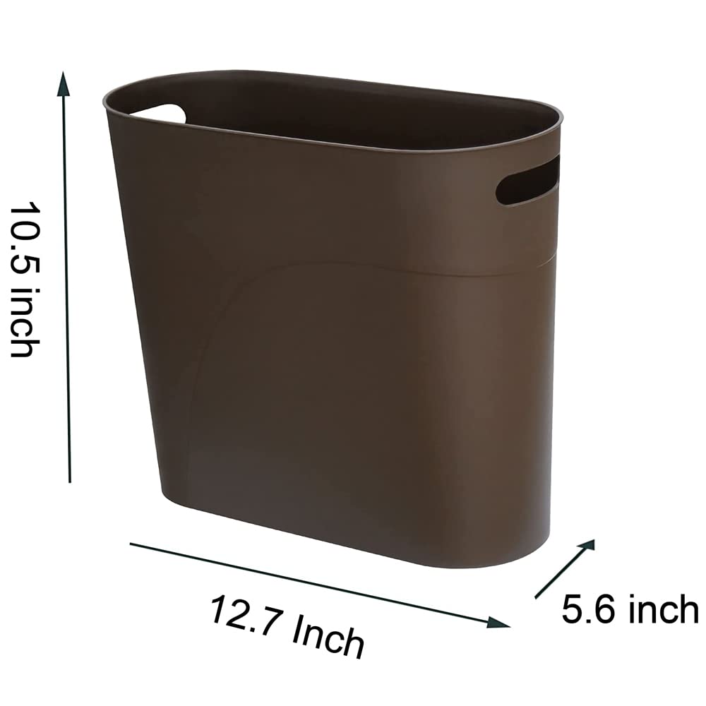 Small Trash Can Plastic Bathroom Wastebasket 3.2 Gallon Slim Garbage Container Bin with Handle for