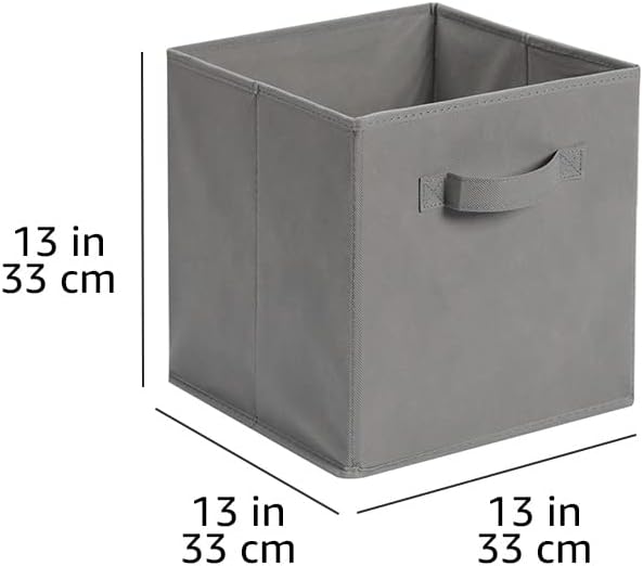 Amazon Basics Collapsible Fabric Storage Cube Bins Organizer with Handles, Sturdy, Gray