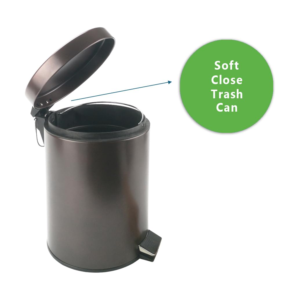 Stainless Steel Small Trash Can with Lid & Step Pedal - 5 Liters/1.3 Gallon Soft Close Waste Basket
