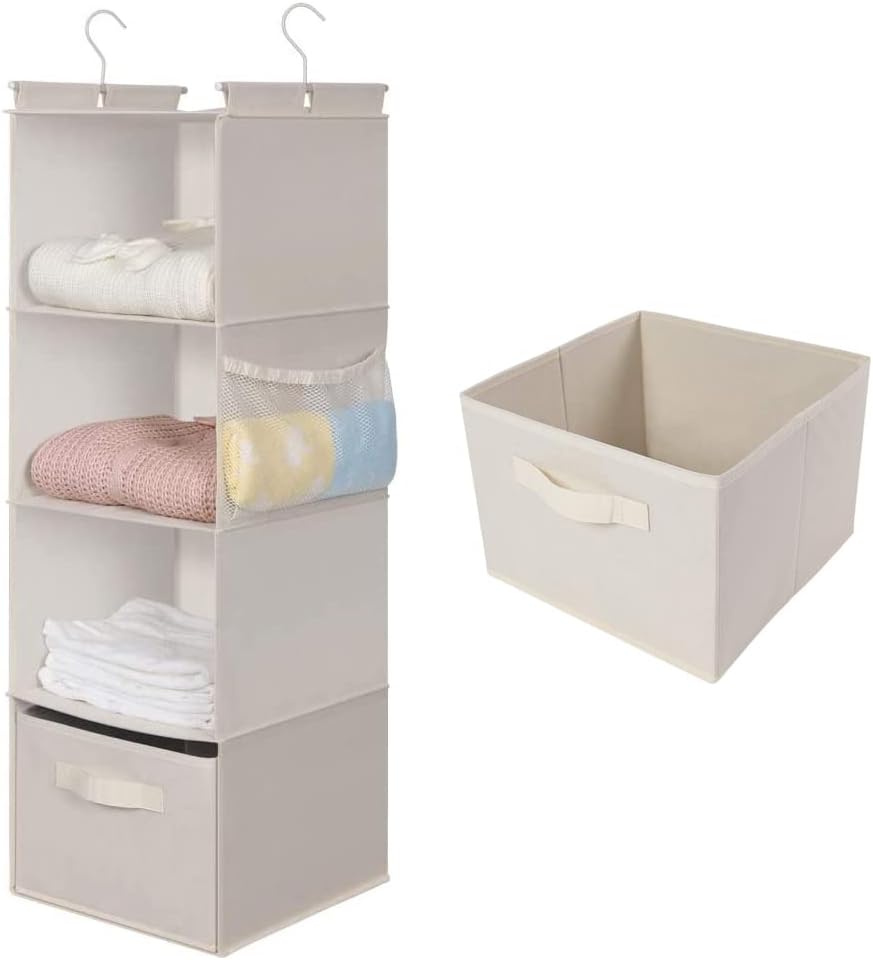 MAX Houser 4-Shelf Hanging Closet Organizer, Space Saver, Cloth Hanging Shelves with 2 Side