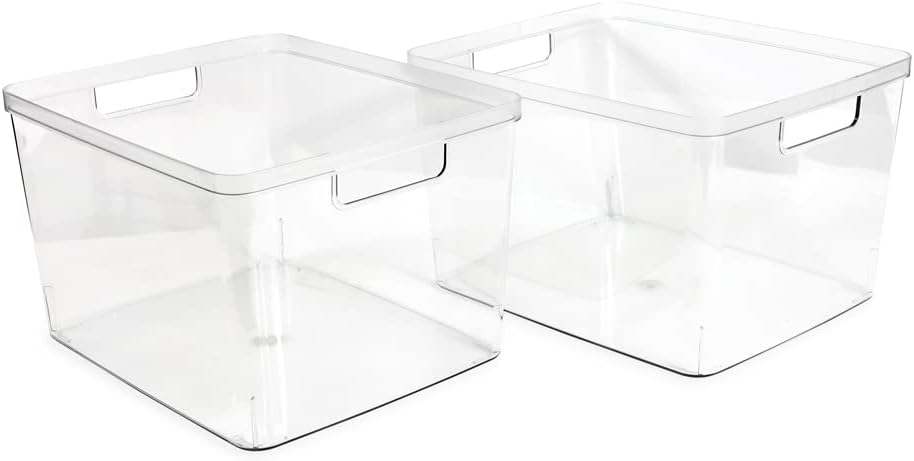 Isaac Jacobs 2-Pack Extra-Large Clear Storage Bins (11.5” L x 14” W x 9” H) w/Cutout Handles