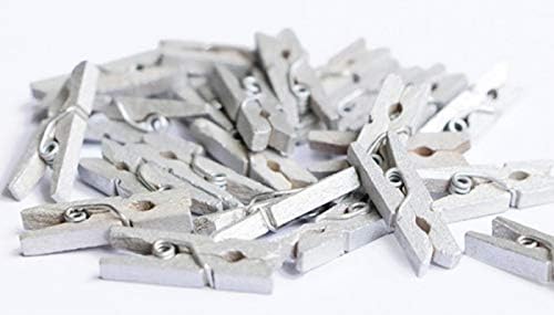 DurReus Wood Clips Strong Photos Pins Peg Home Party Decorative Accessories with Jute Twine Silver