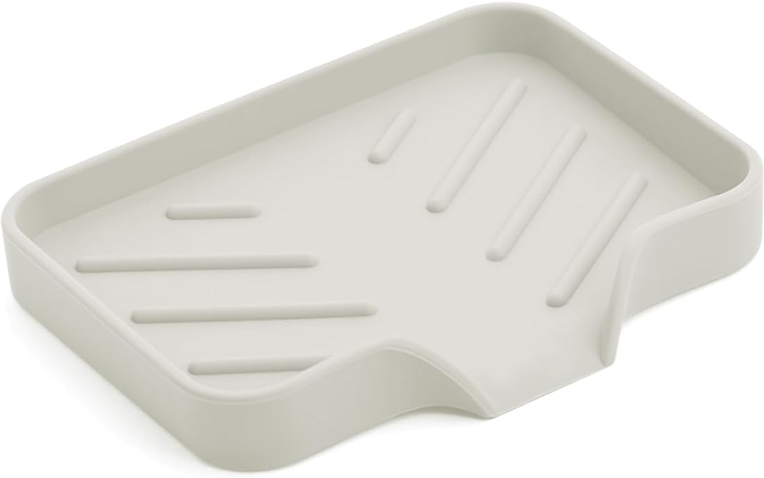 Sponge Holder with Drain Spout, Silicone Sponge Tray for Kitchen Sink, Rubber Soap Dish for Shower