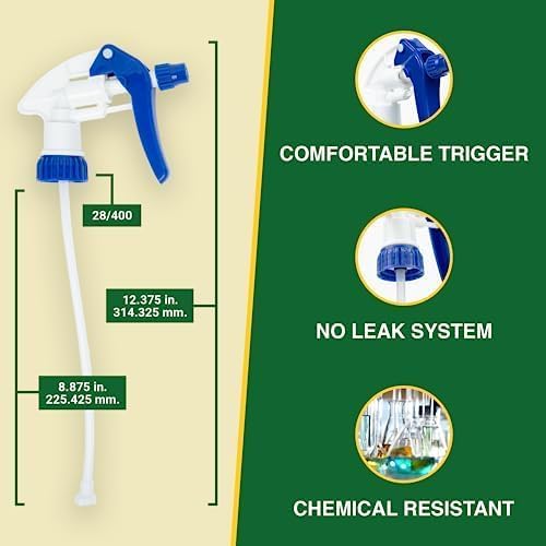 Heavy Duty 32oz Plastic Spray Bottles for Cleaning - Large Empty Industrial Bottles for Gardening