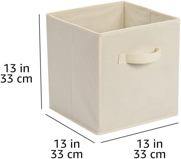 Amazon Basics Collapsible Fabric Storage Cube Bins Organizer with Handles, Sturdy, Beige