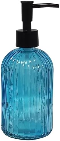 Blue Glass Soap Dispenser Set with Black Pump, 13.5oz Refillable Hand Dispenser, Lotion Dish Soap