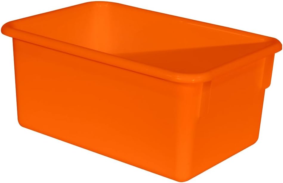 Wood Designs Cubby Storage Bin, Heavy Duty Plastic Containers for Kids Orange Cubby Tray Set of 12