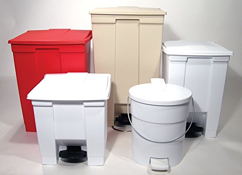 Rubbermaid Commercial Products Step-On Trash Can with Lid, 8-Gallon, White, Hands-Free Sanitary Use