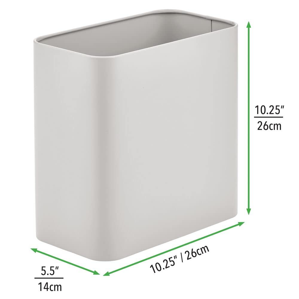 mDesign Small Metal 2.4 Gallon Trash Can Wastebasket Garbage Bin for Bathroom, Light Gray, Pack of 1