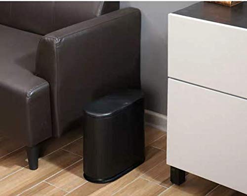 IEEK Plastic Trash Can with Press Top Lid,3.2 Gallon /12 Liter Garbage Can,Black Modern Waste