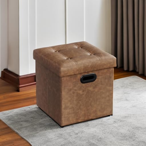 SONGMICS Mazie Collection - 15 Inches Ottoman with Storage, Footstool, Storage Ottoman with Metal