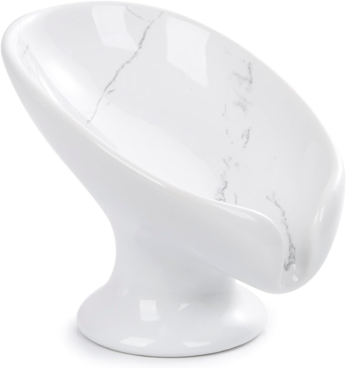 Soap Dish, Self Draining Bar Soap Holder for Bathroom Sink, Leaf Shaped Drainage Ceramic Marble