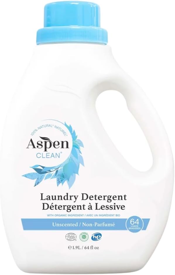 AspenClean Natural Laundry Detergent Unscented - 100% Natural, Organic,Cruelty-Free, Biodegradable