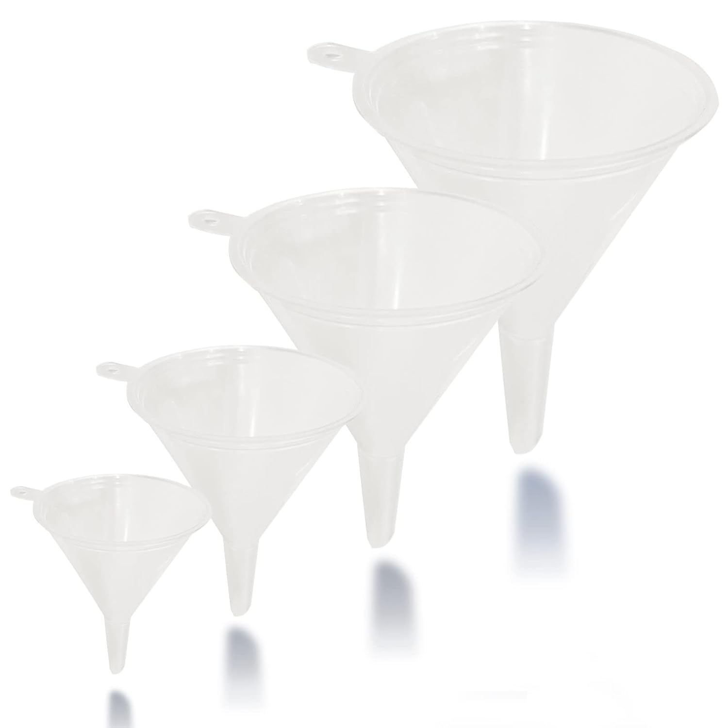 Funnel Set (4 Sizes: 122, 101, 76, 50mm) - Durable, Non-Toxic, Food-Grade Plastic funnels for