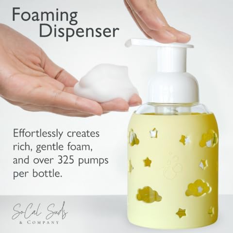 SoCal Suds & Company Glass Foaming Hand Soap Dispenser, Soft Grip Silicone Sleeve, Refillable Pump
