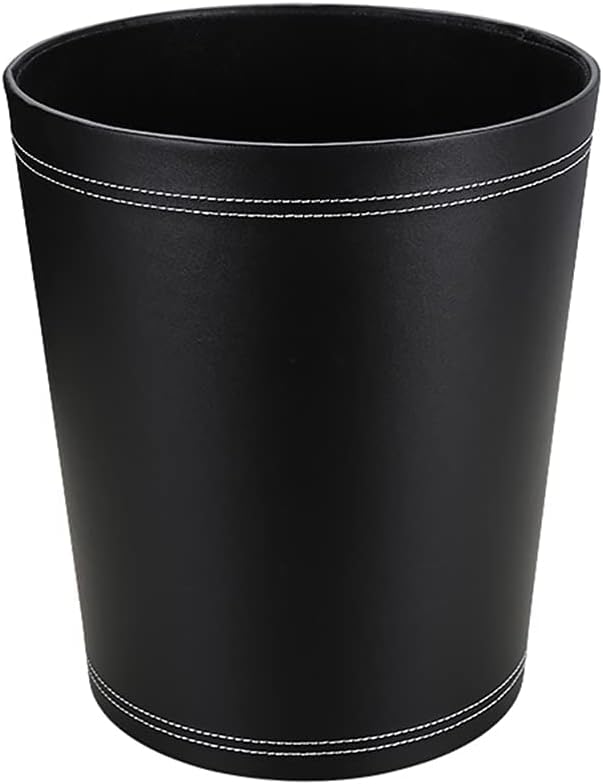 KINGFOM Classic Pu Leather Trash Can Wastebasket, Small Garbage Container Can for Bathrooms, Powder