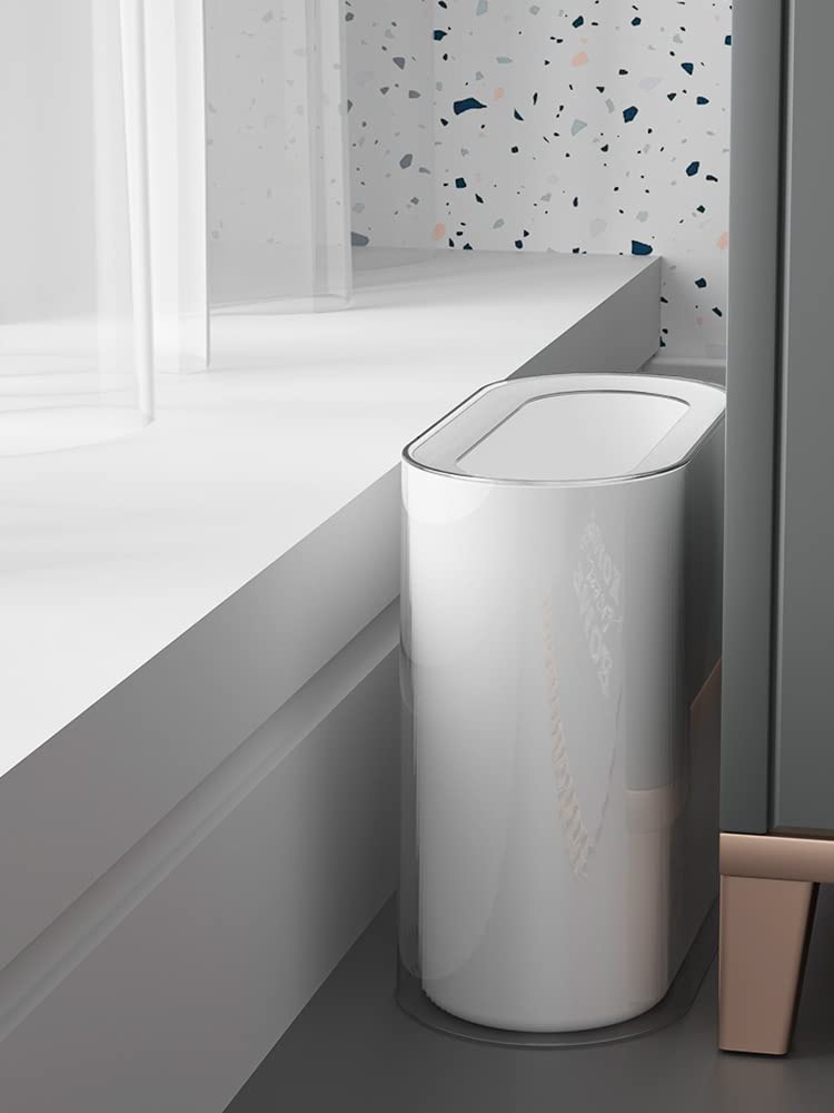 IEEK Small Waste Basket Slim Trash Can 3.2 Gallon/12L Clear and White Garbage Can Rectangle Plastic