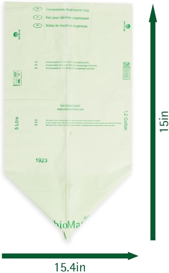 bioMat 1.2 Gallon Compostable Bags, 150 Count, Countertop Bin Liners, BPI ASTM D6400 and CMA