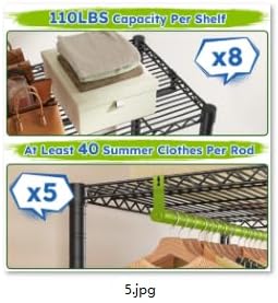 Raybee Clothes Rack Heavy Duty，Clothing Racks for Hanging Clothes with 5 Adjustable Hanging Rods