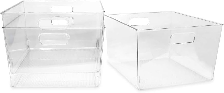 Isaac Jacobs 3-Pack XL Clear Storage Bins with Handles, Plastic Organizer for Office, Home