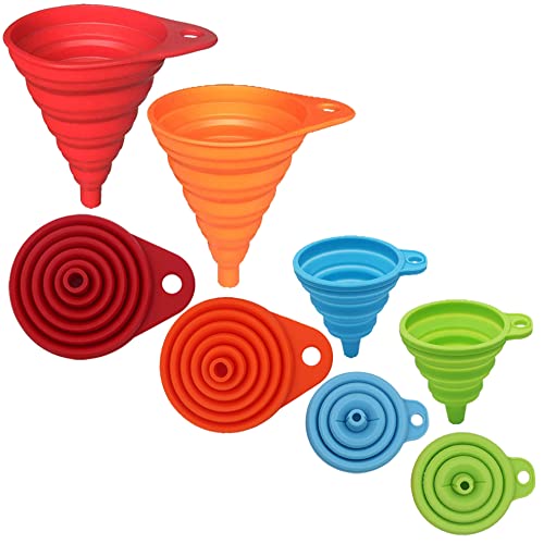 KongNai Kitchen Funnel Set 4 Pack, Small and Large, Kitchen Gadgets Accessories Foldable Silicone