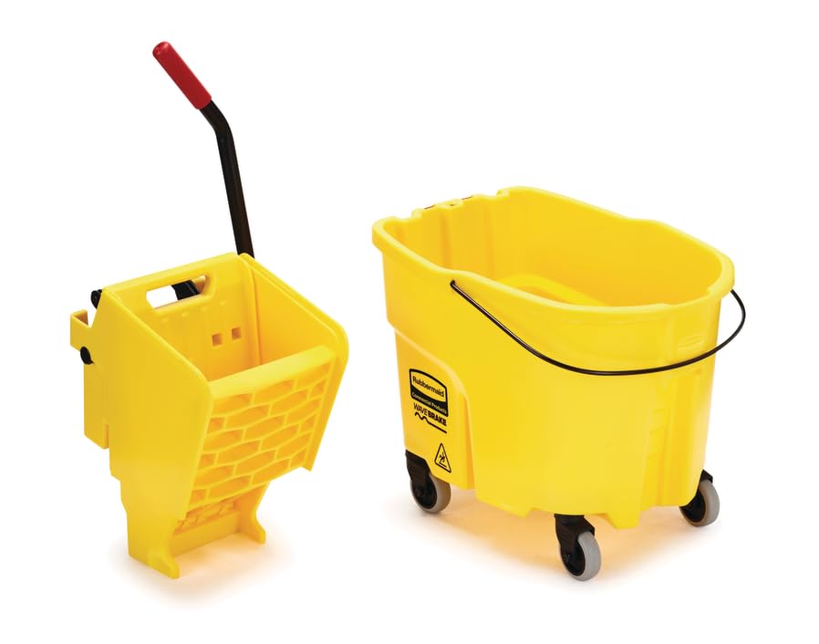 Rubbermaid Commercial Products WaveBrake 35 Qt. Side-Press Mop Bucket and Wringer Combo on Wheels