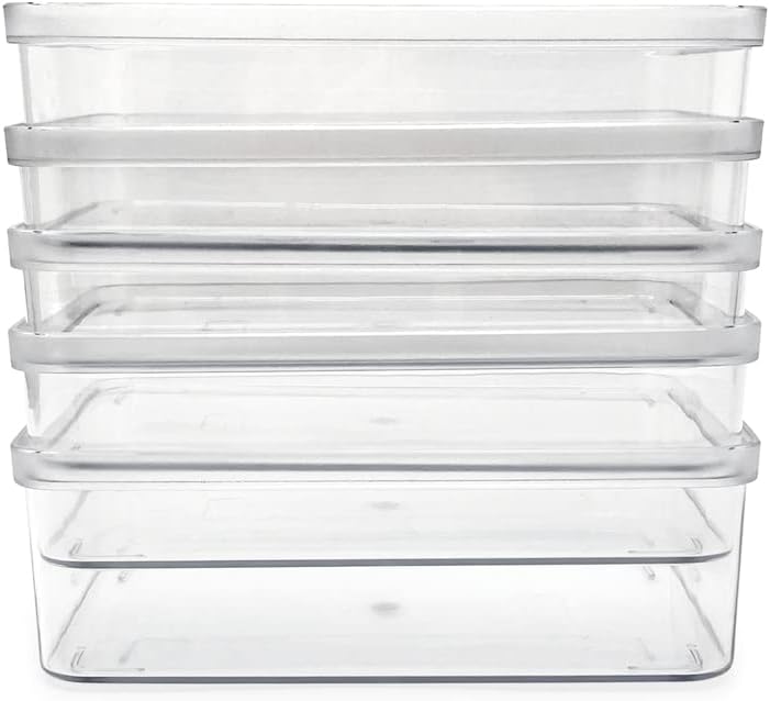 Isaac Jacobs 5-Pack Small Clear Storage Bins (5.5” L x 7.75” W x 2.5” H), Plastic Organizer for