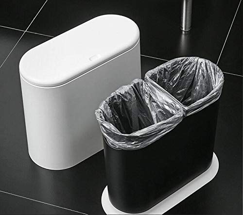 IEEK Slim Plastic Trash Can with Press Top Lid,2.4 Gallon/10 Liter Garbage Can Modern Waste Basket