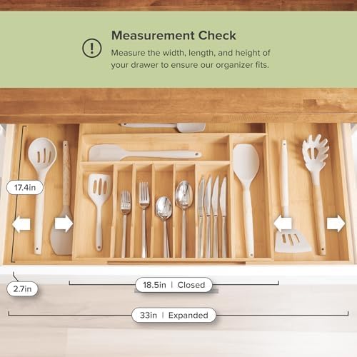 KitchenEdge Premium Silverware, Flatware and Utensil Organizer for Kitchen Drawers, Food-Safe