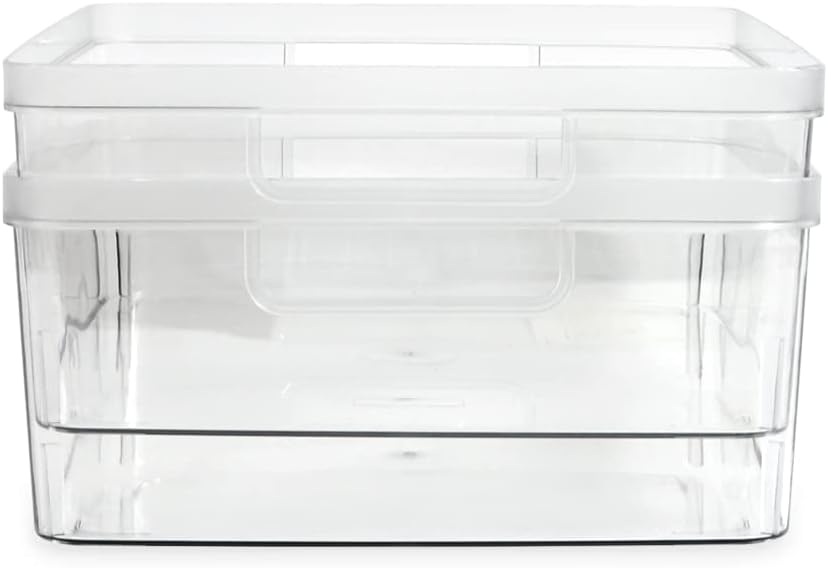 Isaac Jacobs 2-Pack Large Clear Storage Bins (11.5” L x 14” W x 5.5” H) w/Cutout Handles, Plastic