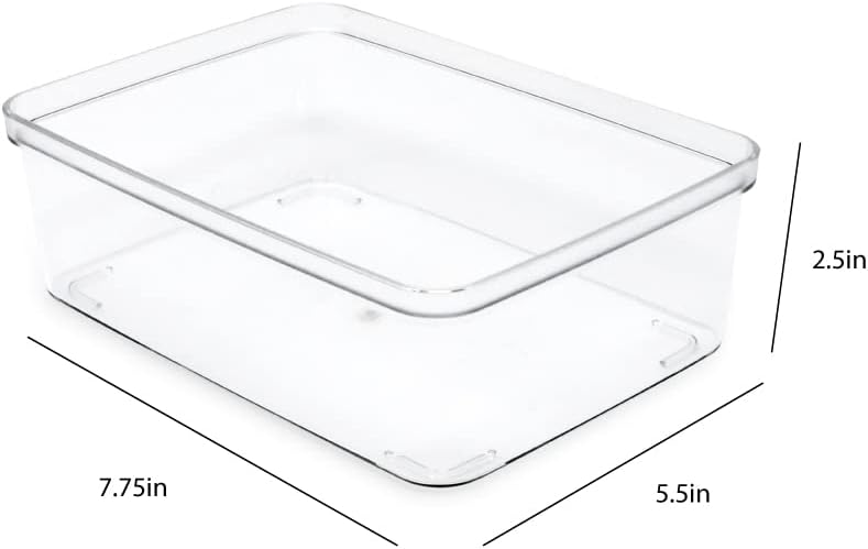 Isaac Jacobs 5-Pack Small Clear Storage Bins (5.5” L x 7.75” W x 2.5” H), Plastic Organizer for