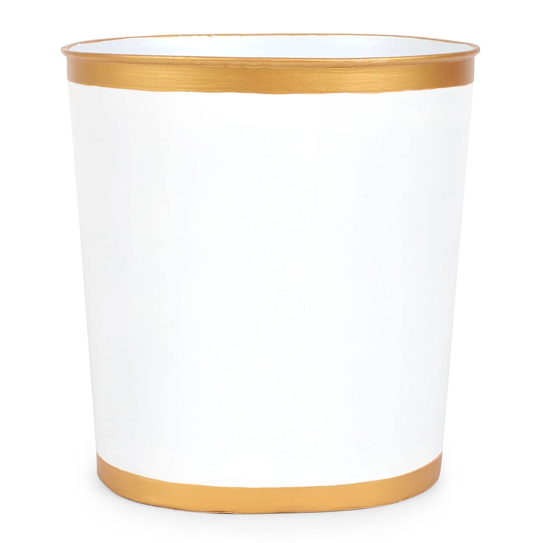 Jaye's Studio Mattie Decorative White and Gold Bathroom Trash Can, Metal Waste Basket Modern