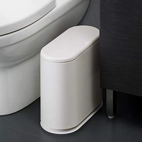 IEEK 12 Liter Rectangular Plastic Trash Can with Press Top Lid,White Modern Wastebasket Thin Trash