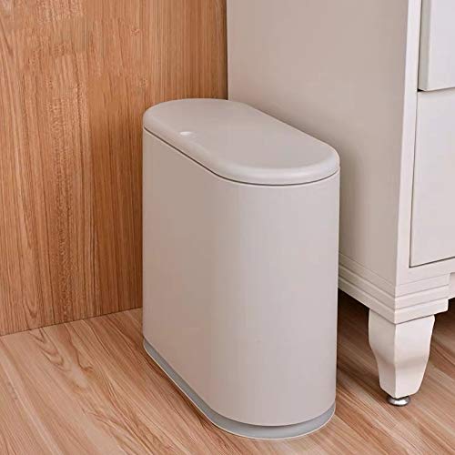 IEEK Slim Plastic Trash Can with Press Top Lid,2.4 Gallon/10 Liter Garbage Can Modern Waste Basket