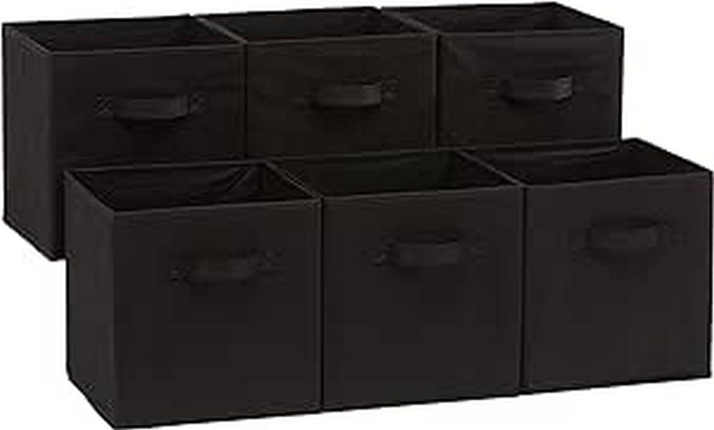 Amazon Basics Collapsible Fabric Storage Cubes Organizer with Handles, Sturdy, Black