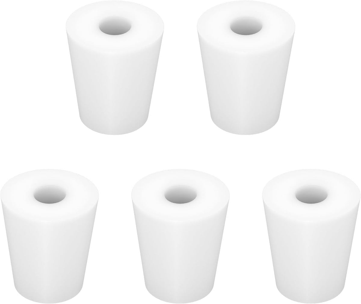 Labasics 5-Pack 3# Single-Hole Silicone Stoppers, White Tapered Lab Seal Stoppers with 0.31" Hole