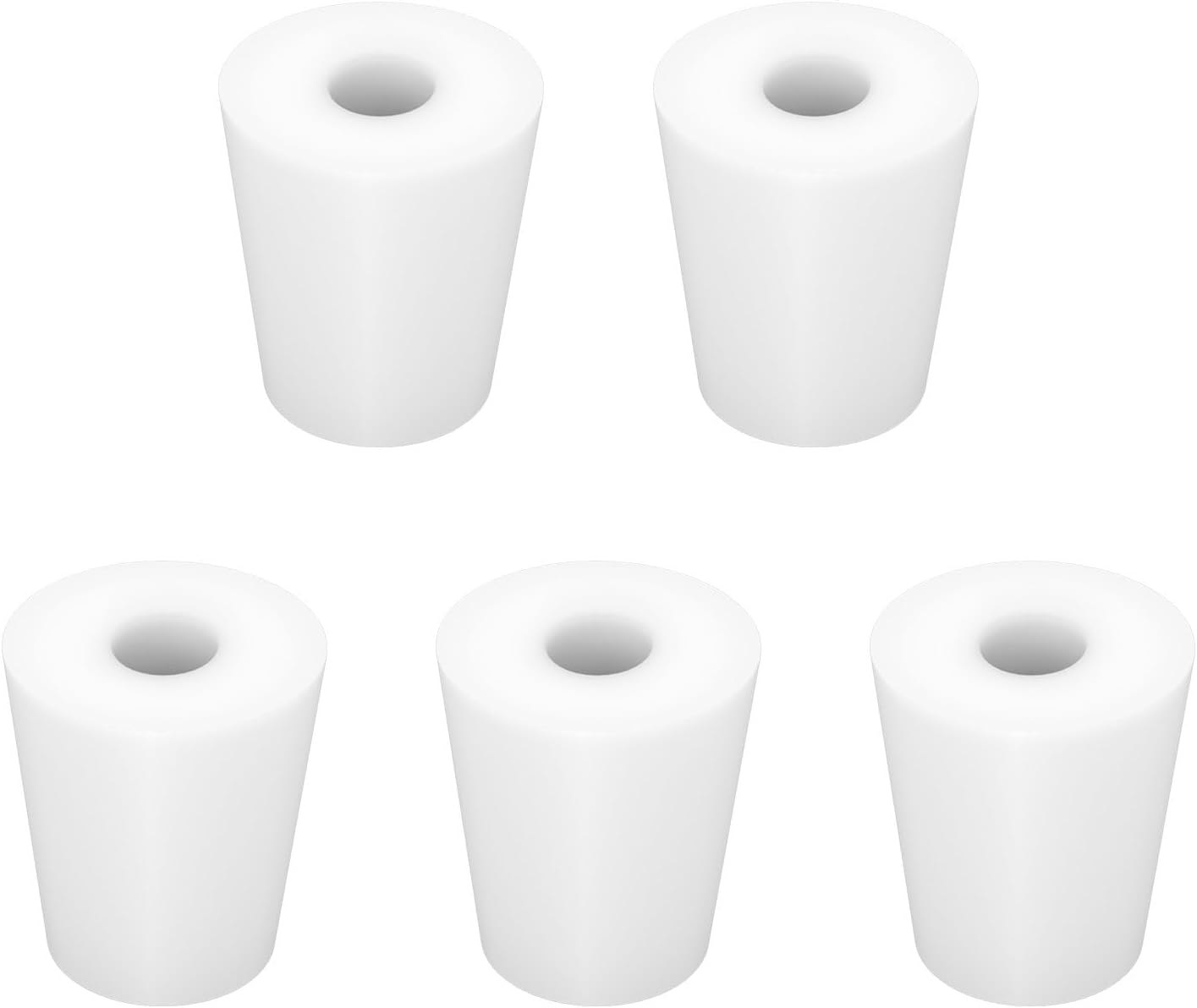 Labasics 5-Pack 3# Single-Hole Silicone Stoppers, White Tapered Lab Seal Stoppers with 0.31" Hole