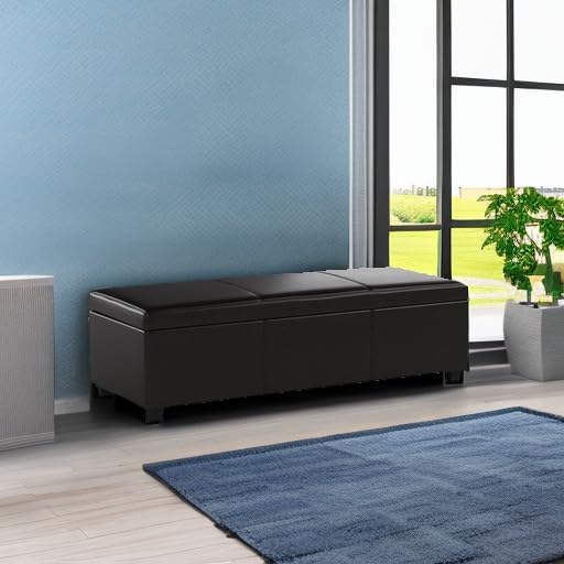 BELLEZE Storage Faux Leather Ottoman, 47 Inch Bench Bedroom Bench with Safety Close Hinge, Extra